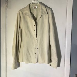 Talbots Suede Feel Snap Front Casual Long Sleeve Shirt SZ L